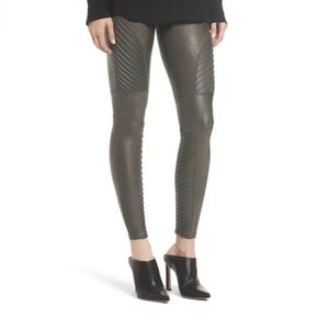 SPANX Faux Leather Moto Leggings in gunmetal gray size small shaping slimming